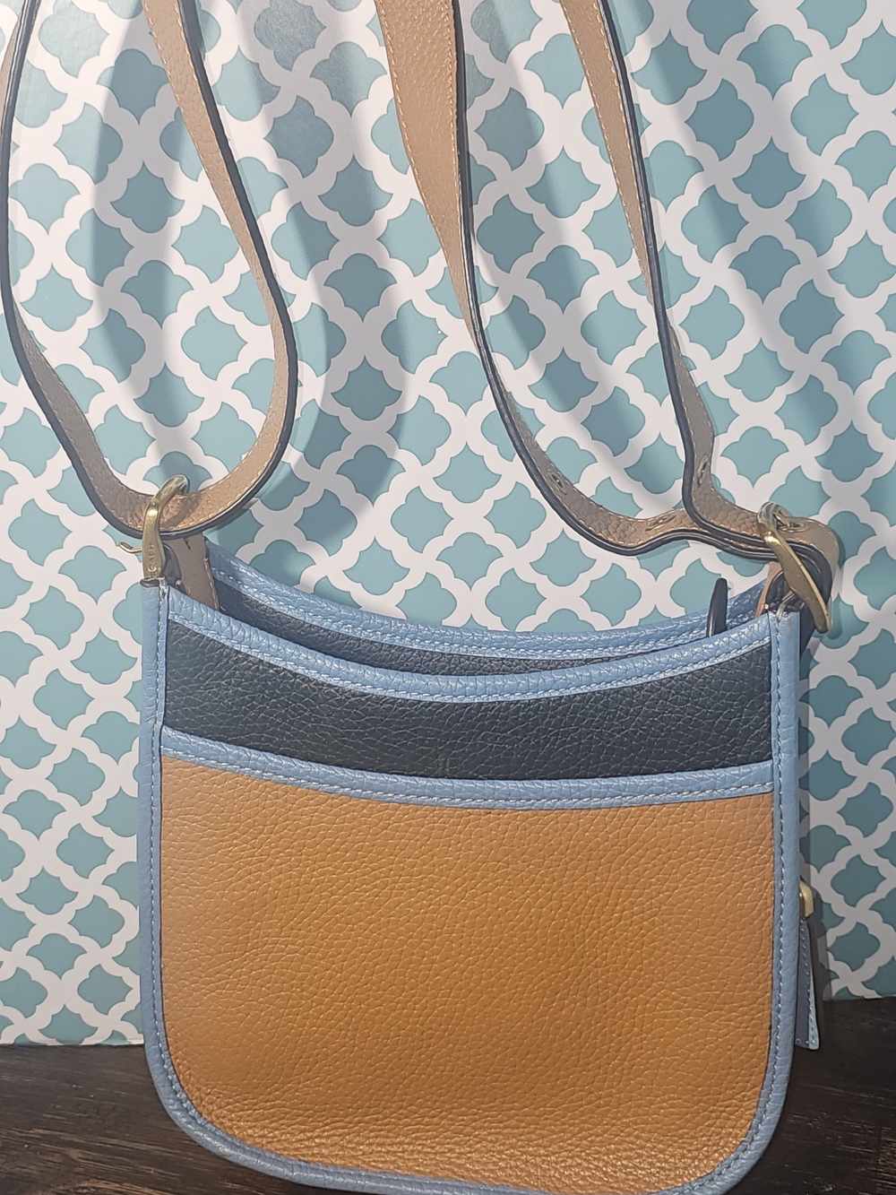 Coach Leather Colorblock Crossbody Bag - Blue, Tan, Black